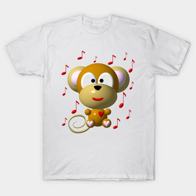 Cute Musical Monkey T-Shirt by CuteCrittersWithHeart